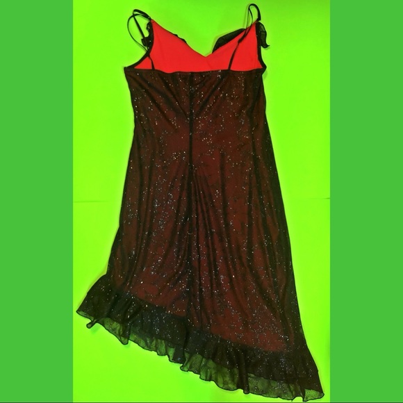 Vintage 90s floral sparkle dress m red black mesh - Picture 2 of 8